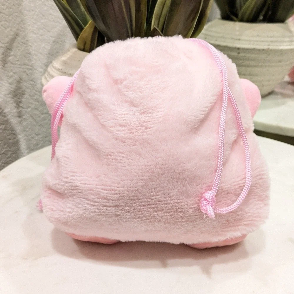 Nintendo Kirby Plush Drawstring Pouch Bag Pink Kawaii Sad Face Star Plushy